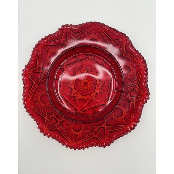 Viking Glass Dalzell Domed Hobstar Ruby Red Butter Cheese Dish Yesteryear Fancy - Picture 4 of 13